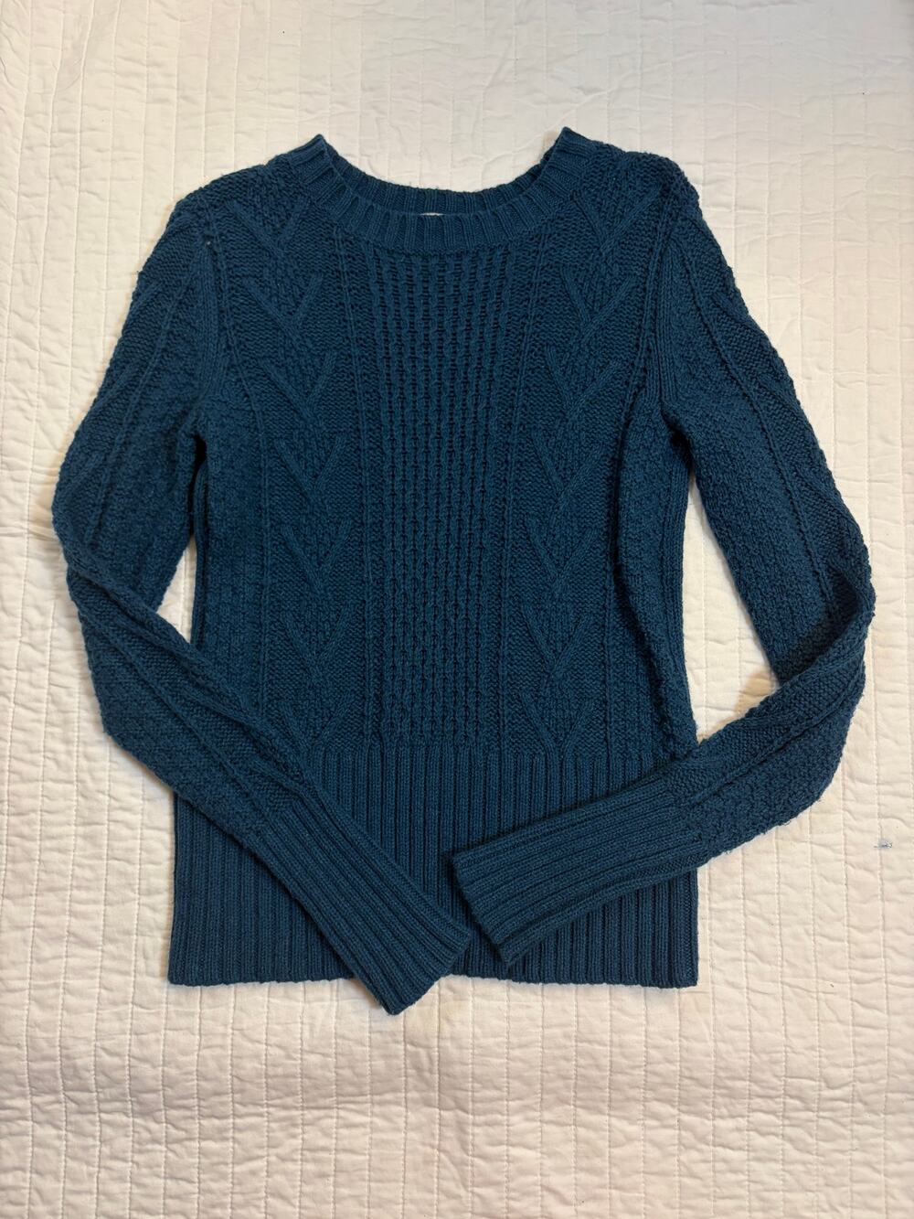 Gap Teal Blue Cable Knit Long Sleeve Crewneck Sweater - Size S